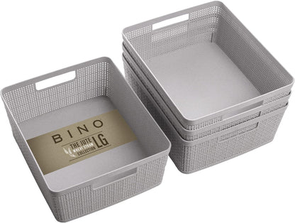 BINO | Woven Plastic Basket | Small (Natural), 5-Pack | THE JUTE COLLECTION | Home Organization, Space - Saving Storage, Stylish Design | Jute Basket | Plastic Storage Basket