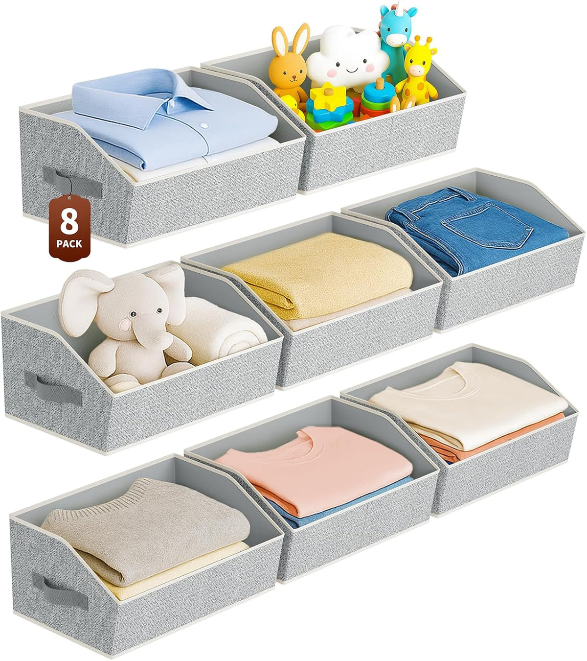 Homsorout Large Closet Organizers and Storage Bins - Trapezoid Storage Baskets for Shelves, Foldable Fabric Baskets with Handles Ideal for Closet, Basket, Wardrobe and Shelf Storage, Beige