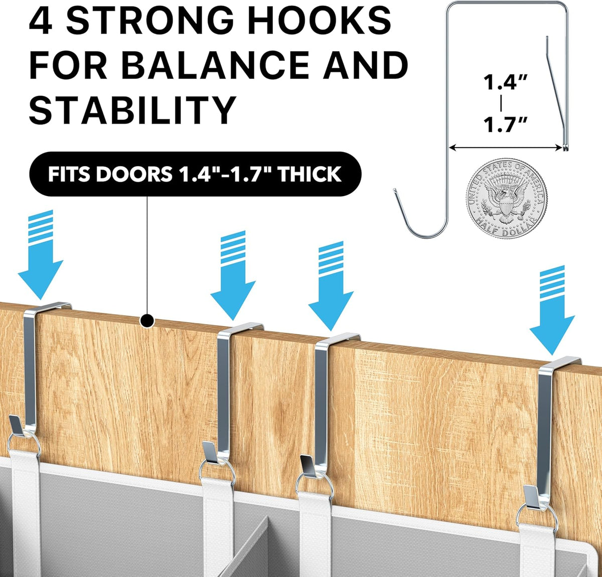 Simple Houseware Large Heavy Duty Over the Door Organizer with 5 Clear Window Pockets, 45 lbs Capacity for Pantry, Closet, Bathroom, Gray