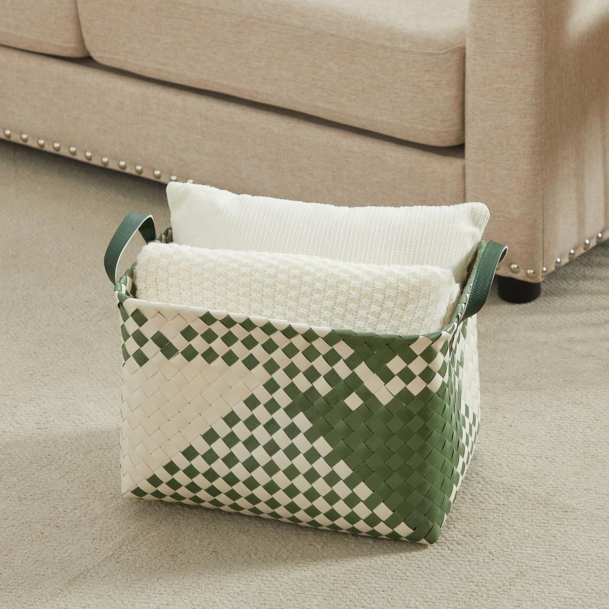 BROWNLILY Handwoven Clothes Basket Laundry Hampers Large Wicker Storage Baskets for Shelves Blankets Closet Storage Bins Car Bedroom Bathroom Organizers and Storage Bath (Pack of 4, Brown)