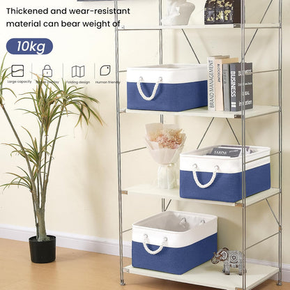 Large Storage Baskets- 15.7x11.8x8.26 inch Storage Bins for Shelves and Closet Organizing, Foldable Fabric Bin for Home Organization Clothes and Laundry (3-Pack, White&Khaki)