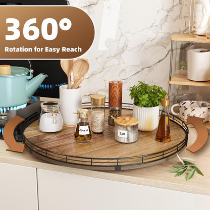 Acacia Wood 13" Lazy Susan Turntable Organizer for Table Top, Farmhouse Round Wooden Lazy Susan for Cabinet Kitchen Centerpieces Coffee Table, for Condiments Spices, Bathroom Vanity Tray Decor