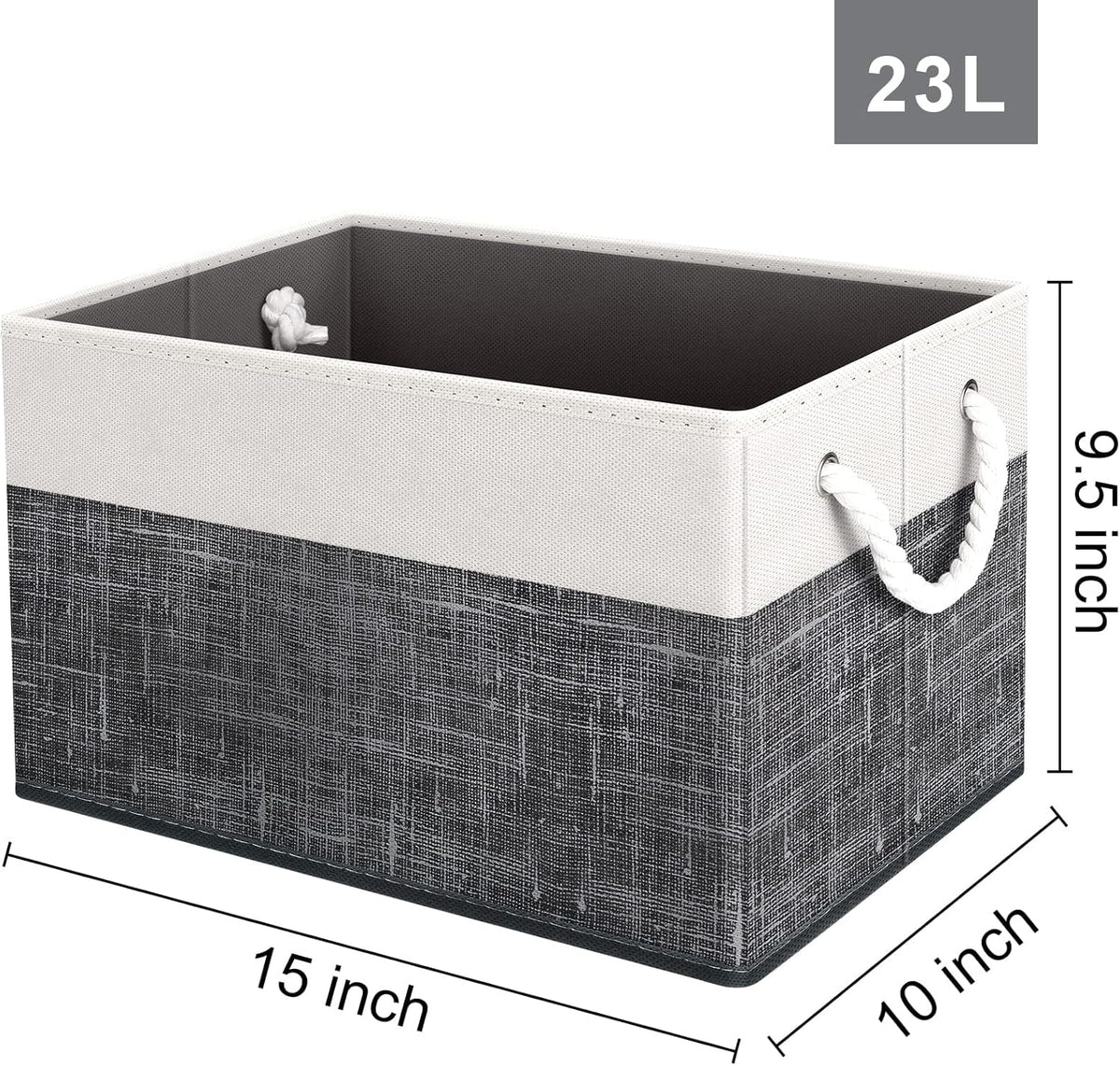 Fab totes Storage Bins, Foldable Storage Baskets for Organizing Toys, Books, Shelves, Closet, Large Storage Box with Rope Handles, Sturdy Organizer Bins, White & Grey