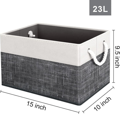 Fab totes Storage Bins, Foldable Storage Baskets for Organizing Toys, Books, Shelves, Closet, Large Storage Box with Rope Handles, Sturdy Organizer Bins, White & Grey