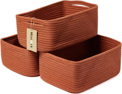 MiniArk Small Storage Baskets for Organizing | Closet Organizer Bins | Shelf Toy Basket | Woven Rope Baskets | Cube Decorative Box | Shallow Basket | L11.5xW7.5xH4.7| Brown