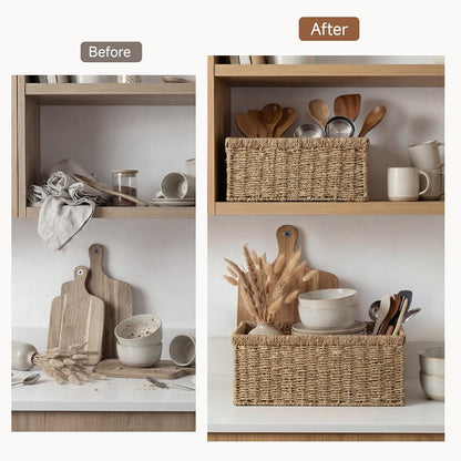 StorageWorks Wicker Basket, Baskets for Organizing, Storage Basket with Built-in Handles, Water Hyacinth Shelves (Medium 2-Pack, Natural Hyacinth)