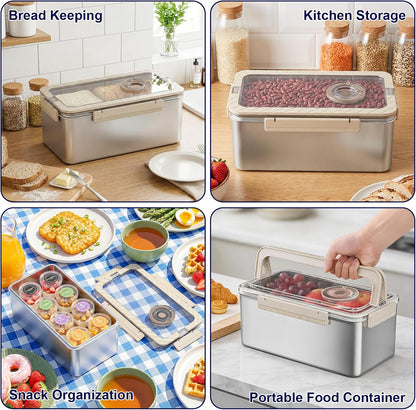 QCQHDU Bread Box, Time Recording 304 Stainless Steel Corner Fresh Bread Box Airtight Keeper Food Storage Container for Kitchen Countertop Homemade Breadbox BPA Free, 5800ML Large Capacity, 1 Pack
