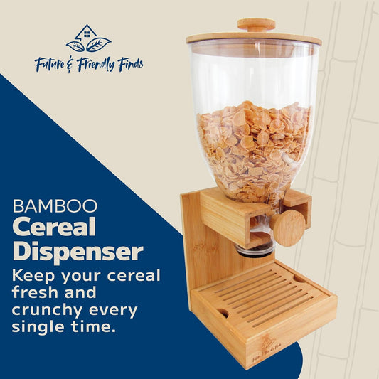 Bamboo Dispenser 3.5Liters (118 fl Oz) , Cereal Dispenser, Storage Container, Snack Bar Station, Dry Food Dispenser, Cereal Dispenser Countertop, House Essentials