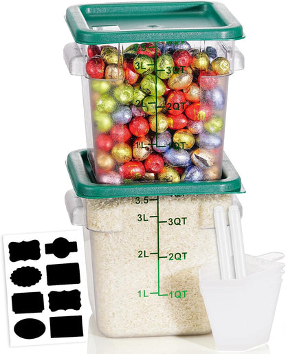 4QT NSF Food Storage Containers: 8 PCS [Food Grade][Hot&Cold Resistant] Commercial Clear Food Storage Containers with Lids for Restaurant Kitchen Proof Dough, Measuring Spoons Included(BPA FREE) - Colors A