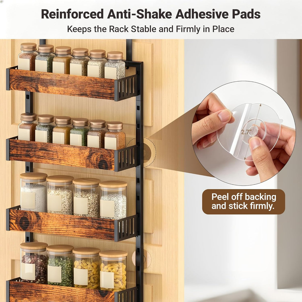 6-Tier Over the Door Pantry Organizer, 2-in-1 Door Hanging or Wall Mounted Spice Rack, Space Saving Metal Storage Shelves with Adjustable Baskets for Kitchen, Closet, Bathroom