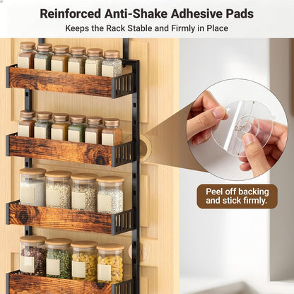 6-Tier Over the Door Pantry Organizer, 2-in-1 Door Hanging or Wall Mounted Spice Rack, Space Saving Metal Storage Shelves with Adjustable Baskets for Kitchen, Closet, Bathroom