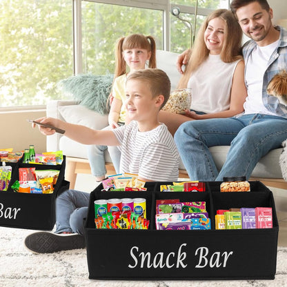 Snack Organizer for Countertop, Trapezoid Fabric Snack Bin Holder with Side Handles, 6 Compartment Snack Basket Container, Lightweight Snack Bar Station Organizer, Kitchen Pantry Storage-Black