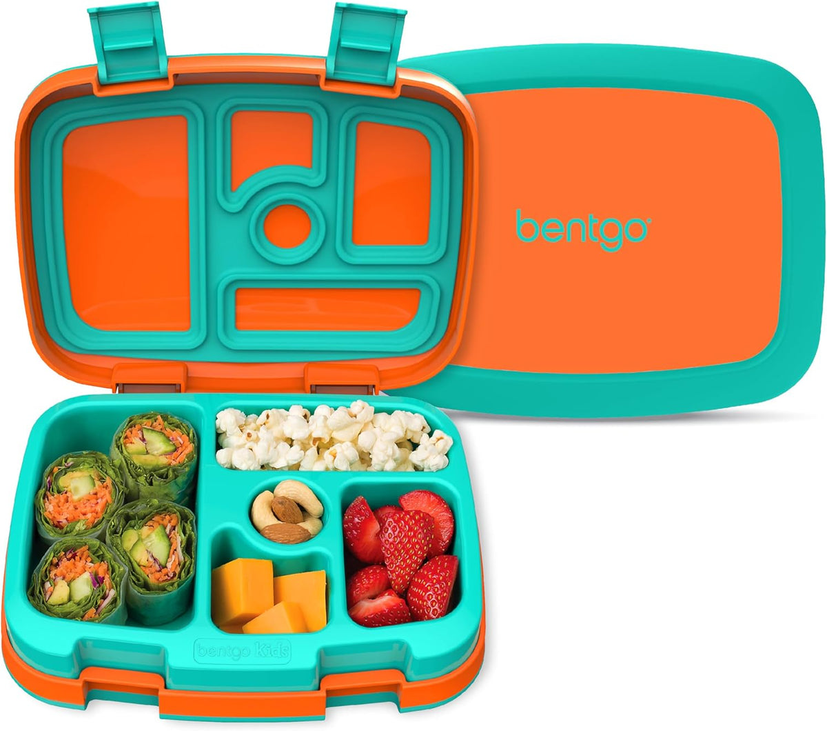 Bentgo Kids Bento-Style 5-Compartment Leak-Proof Lunch Box - Ideal Portion Sizes for Ages 3 to 7 - Durable, Drop-Proof, Dishwasher Safe, PFAS & BPA-Free & Made with Food-Safe Materials (Blue)