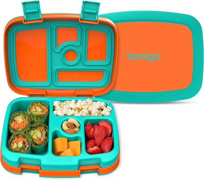 Bentgo Kids Bento-Style 5-Compartment Leak-Proof Lunch Box - Ideal Portion Sizes for Ages 3 to 7 - Durable, Drop-Proof, Dishwasher Safe, PFAS & BPA-Free & Made with Food-Safe Materials (Blue)