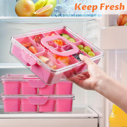 TCHZA Snackle Box Container, Dishwasher Safety - Divided Serving Tray with Lid and Handle, Charcuterie Board for Portable Snack Platters - Clear Organizer for Fruits Snacks,Perfect for Road Travel