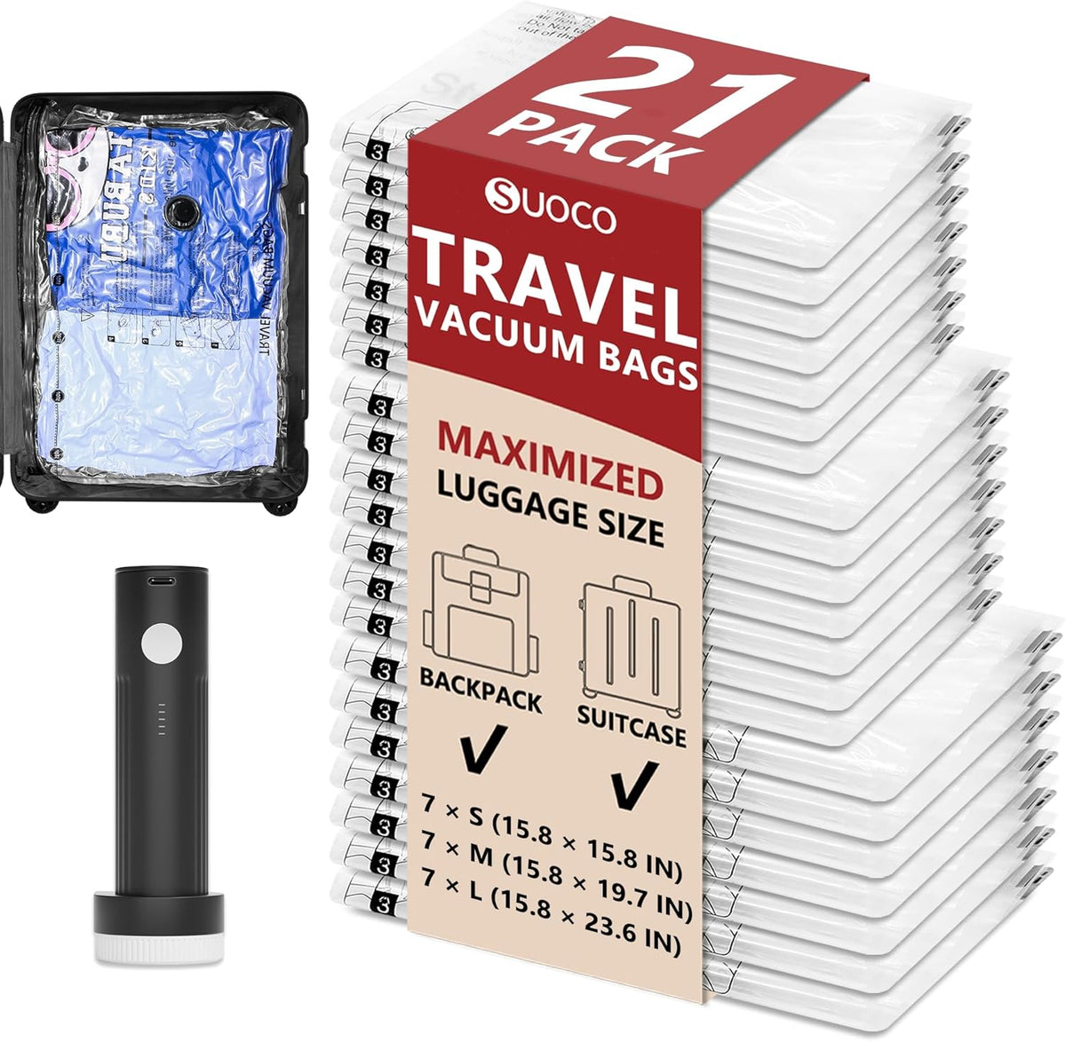Travel Vacuum Bags for Clothing with Rechargeable Electric Pump, Compression Packing Cubes Organizer Storage for Luggage Suitcase, Space Saver Seal Bags for Vacation Cruise, 18 Combo