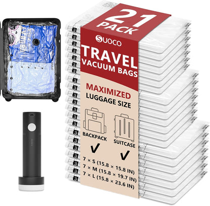 Travel Vacuum Bags for Clothing with Rechargeable Electric Pump, Compression Packing Cubes Organizer Storage for Luggage Suitcase, Space Saver Seal Bags for Vacation Cruise, 18 Combo
