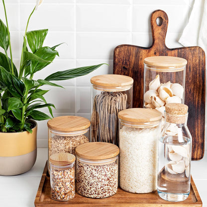 SHOWIN Glass Food Storage Jars Square 37oz, 4 Pack Glass Jars With Bamboo Lids, Kitchen Storage Containers For Spice, Candy, Cookie, Storage For Pantry Organizers