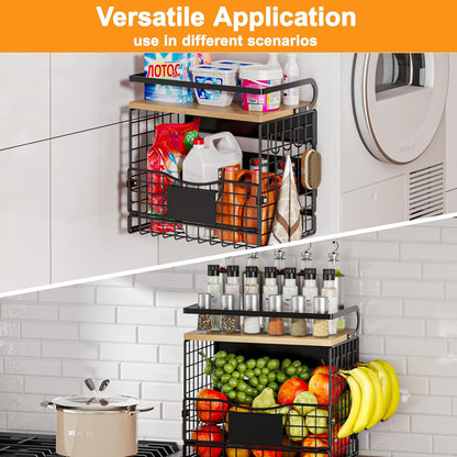 Magnetic Shelf for Fridge,Hanging Wall Basket for Potato Onion Fruit and Vegetable Storage Bins,Large Produce Container Magnetic Spice Rack for Refrigerator Kitchen Counter Pantry,Black