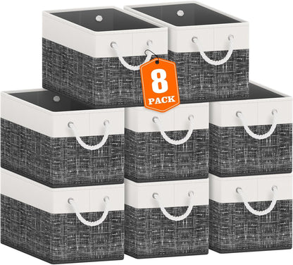 Fab totes Storage Bins, Foldable Storage Baskets for Organizing Toys, Books, Shelves, Closet, Large Storage Box with Rope Handles, Sturdy Organizer Bins, White & Grey