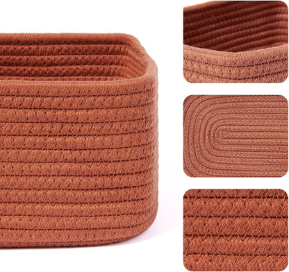 MiniArk Small Storage Baskets for Organizing | Closet Organizer Bins | Shelf Toy Basket | Woven Rope Baskets | Cube Decorative Box | Shallow Basket | L11.5xW7.5xH4.7| Brown