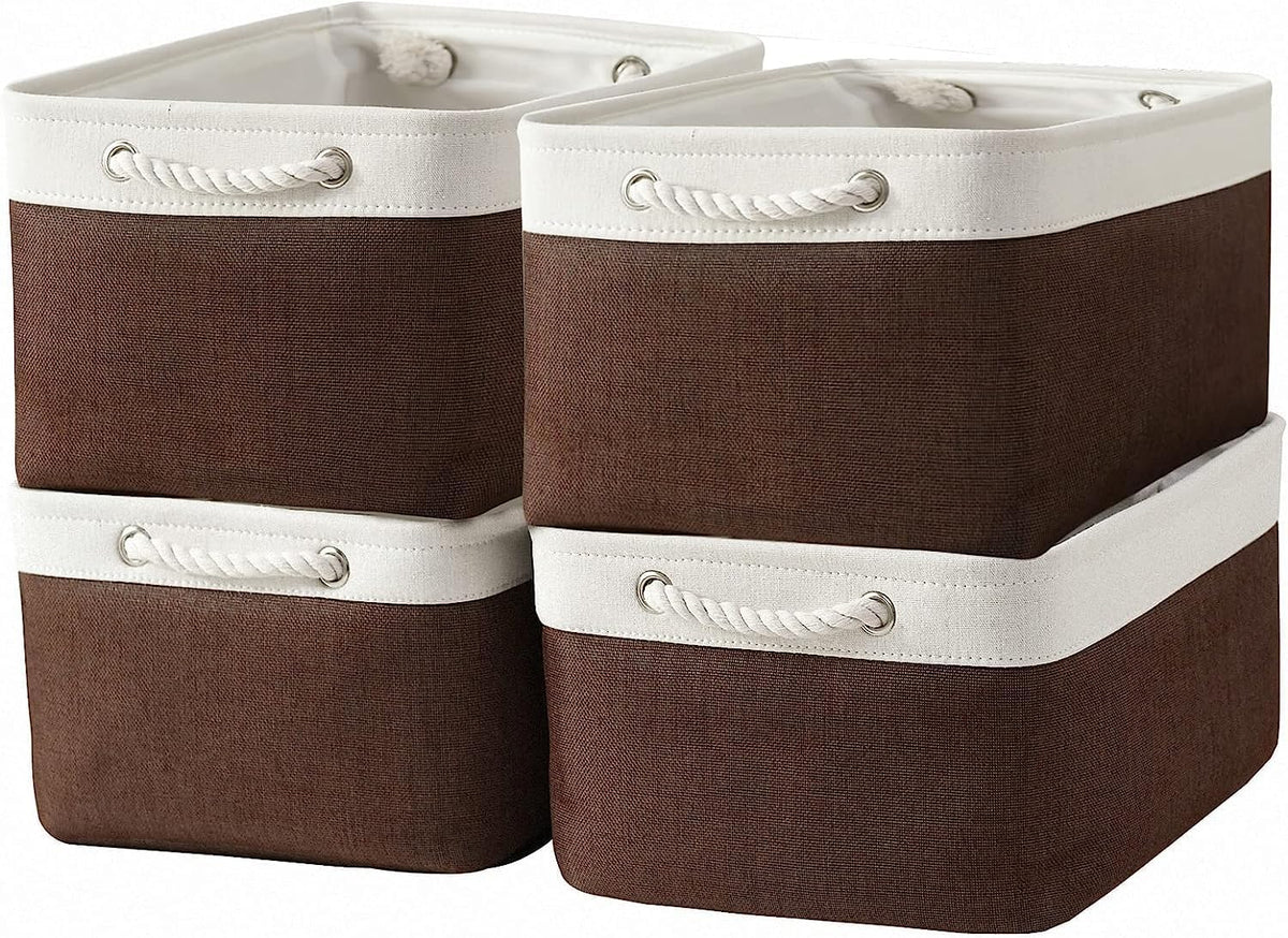 Fabric Storage Bins 12x8x5 inch [6-Pack] with Rope Handles - Decorative Baskets for Organizing