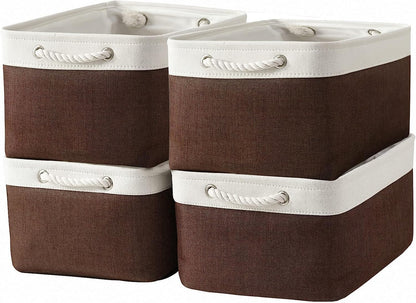Fabric Storage Bins 12x8x5 inch [6-Pack] with Rope Handles - Decorative Baskets for Organizing