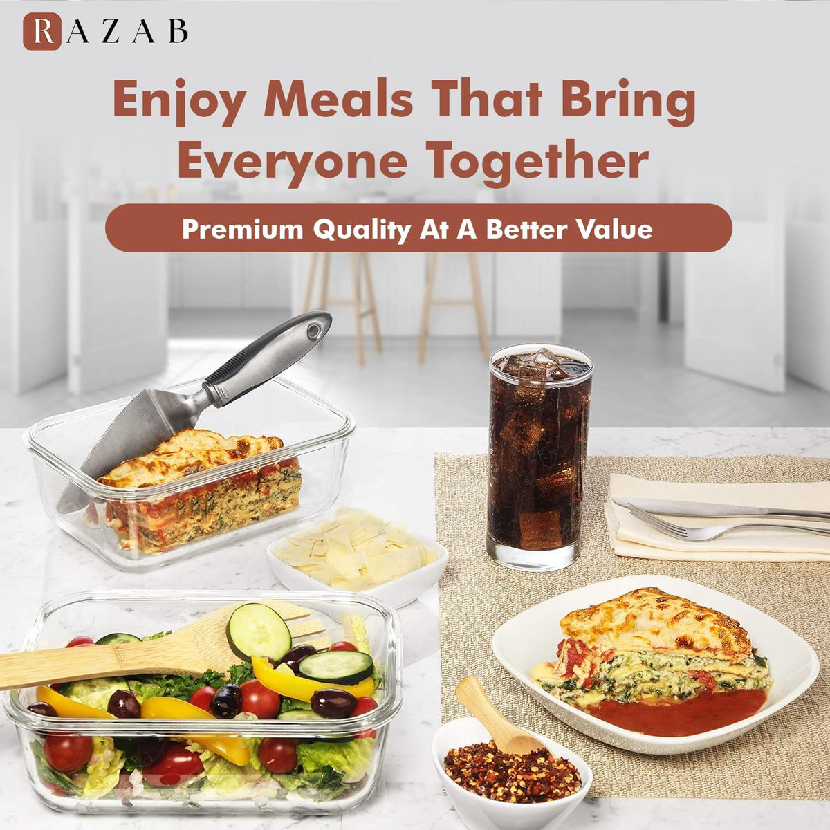 8 Cups/ 63 Oz 4 Piece (2 containers + 2 Lids) Large Glass Food Storage/ Baking Containers with Locking Lids . Ideal for Storing food, vegetables or fruits. BPA Free & Leak Proof -Microwave, Oven Safe