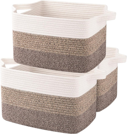OIAHOMY Storage Basket, Woven Baskets for Storage, Cotton Rope Basket for toys,Towel Baskets for Bathroom - Pack of 3, Gradient Yellow