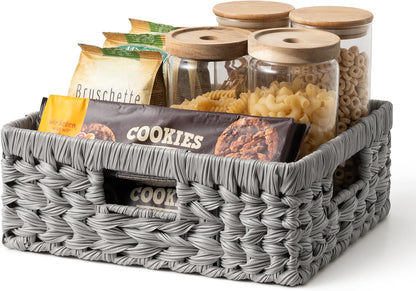 GRANNY SAYS Wicker Storage Baskets for Shelves, Wicker Baskets for Organizing, Waterproof Woven Basket for Pantry, Rectangle Basket for Shlef, Brown, 2-Pack