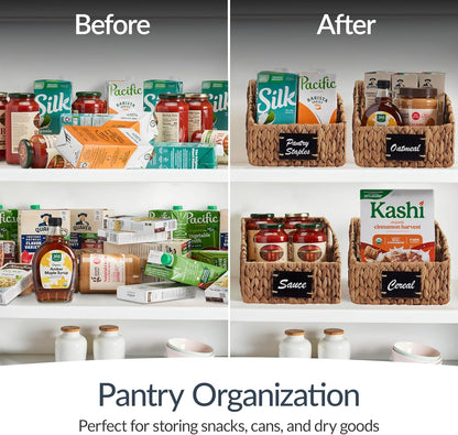 Best Choice Products Water Hyacinth Pantry Storage Baskets, Wicker Baskets w/Built-in Handles, Handwoven Shelf Baskets for Organizing, Pantry Organizers and Storage, 3-Pack - Natural