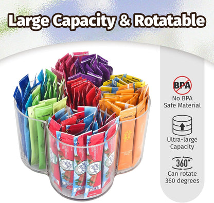 Drink Packet Organizer For Powdered Drink Mix,Powder Packet,Water Packet,Water Flavor Packet,Lazy Susan Organizer Rotating Holder for Drink Mix Necessities（Square）