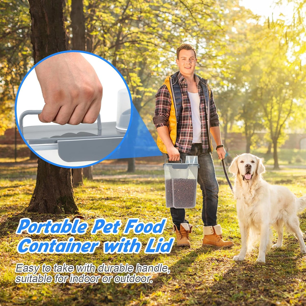 TBMax 2 Pack Cat Dog Food Storage Containers 10 to 14 Lbs, Portable Travel Pet Container Dispenser with Easy-Pouring Spout & Cup, Airtight Bird Seed Container Dog Treat Storage Bin -White