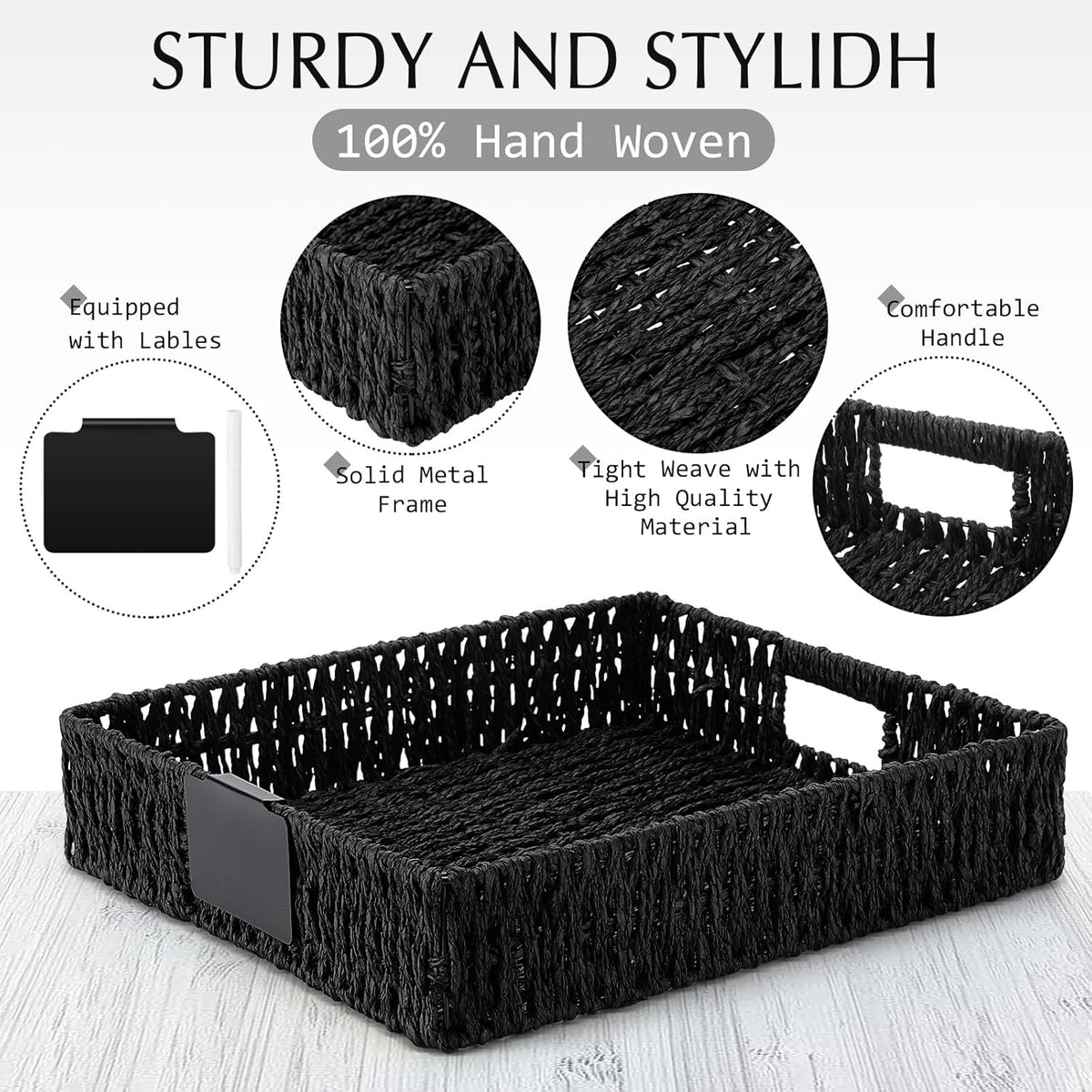 Marsui 9 Pcs Wicker Storage Baskets for Pantry Organization with Handle Labels Handwoven Multi-size Dark Brown Small Organizer Baskets Storage Bin Container for Shelves Closet Toilet Christmas Holiday