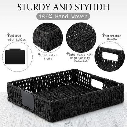 Marsui 9 Pcs Wicker Storage Baskets for Pantry Organization with Handle Labels Handwoven Multi-size Dark Brown Small Organizer Baskets Storage Bin Container for Shelves Closet Toilet Christmas Holiday