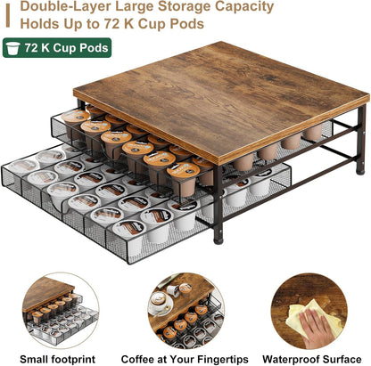 Coffee Pod Holder for K Cup Holder Drawer, 72 Capacity Coffee Pod Organizer K Cup Storage 2 Tier Pods Drawer Organizer Sliding Baskets for Coffee Station Counter, Black