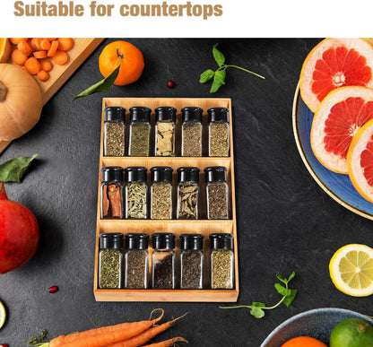 3-Tier Bamboo Drawer Spice Rack Wooden Kitchen Cabinet Spice Organizer Spice Jar Holder, Medicine/Health Care/Vitamin Bottles Storage Rack (Pre-Measure Drawer Dimensions), Drawer Rack