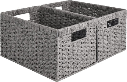StorageWorks Wicker Basket, Baskets for Organizing, Storage Basket with Built-in Handles, Water Hyacinth Shelves (Medium 2-Pack, Natural Hyacinth)