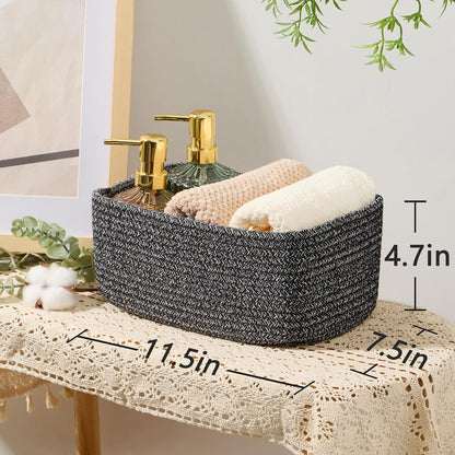 MiniArk Small Storage Baskets for Organizing | Closet Organizer Bins | Shelf Toy Basket | Woven Rope Baskets | Cube Decorative Box | Shallow Basket | L11.5xW7.5xH4.7| Brown