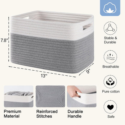 4 Pack Storage Baskets for Organizing, Woven Baskets for Shelves - Perfect for Toys, Books, Towels, and Clothes, Durable Gift Basket Bins Toy Storage, 12.7''Lx9''Wx7.8''H, Brown & White