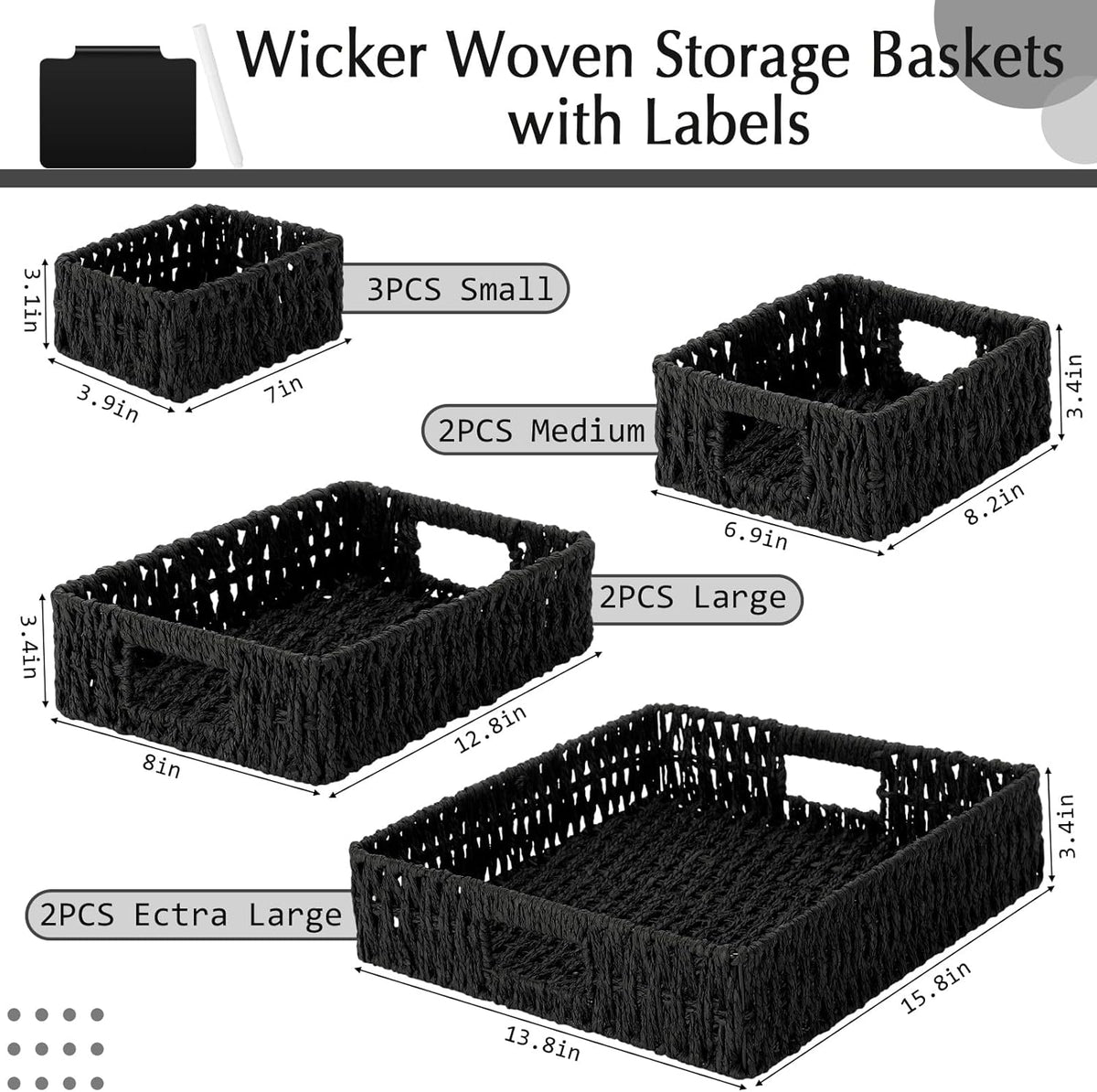 Marsui 9 Pcs Wicker Storage Baskets for Pantry Organization with Handle Labels Handwoven Multi-size Dark Brown Small Organizer Baskets Storage Bin Container for Shelves Closet Toilet Christmas Holiday