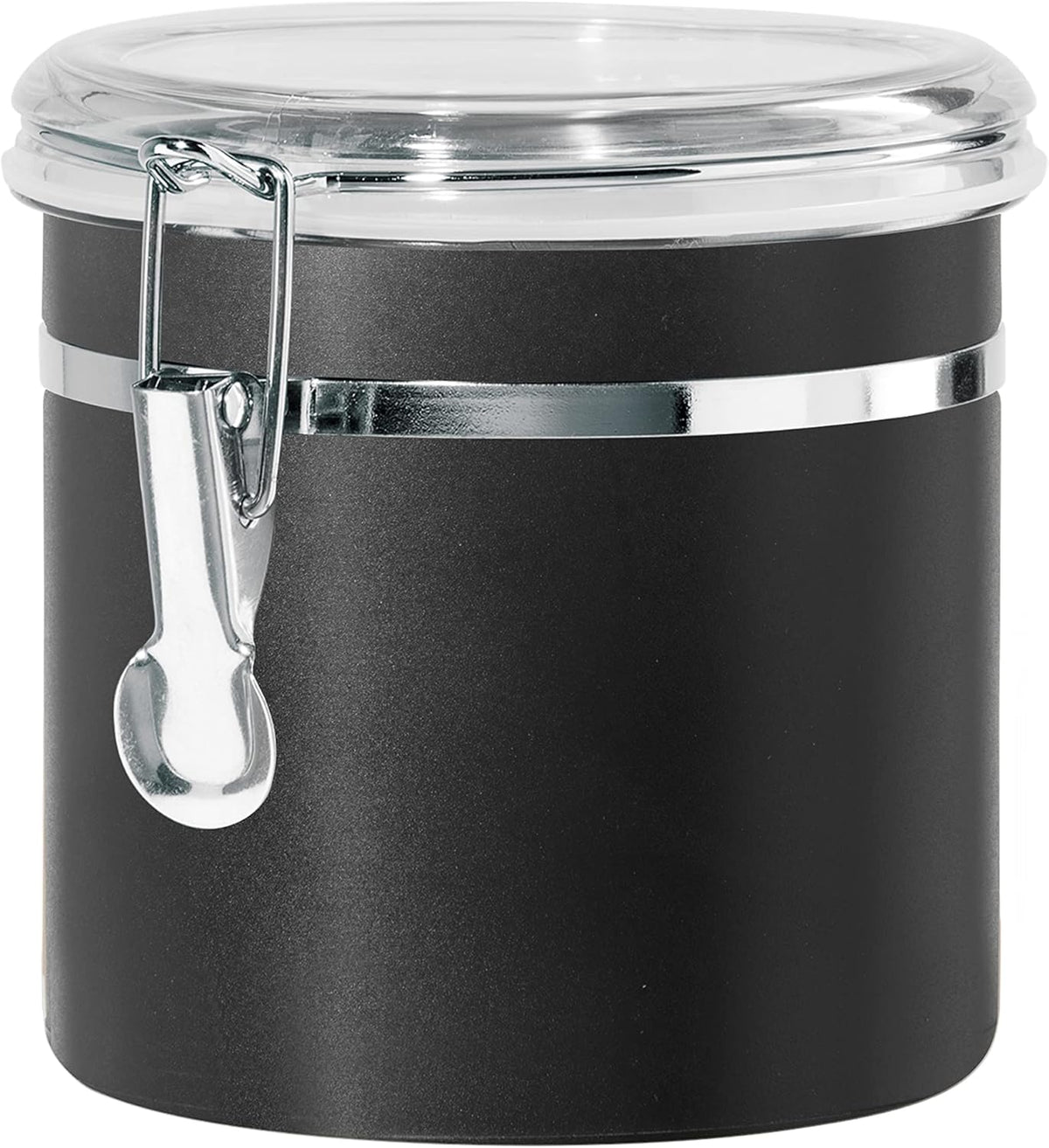 Oggi Stainless Steel Kitchen Canister 152 fl oz - Airtight Clamp Lid, Clear See-Thru Top - Ideal for Kitchen Storage, Food Storage, Pantry Storage. Jumbo Size 8" x 8".