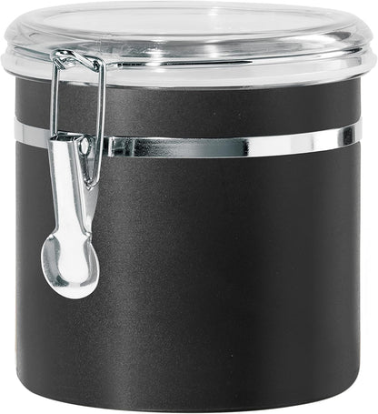 Oggi Stainless Steel Kitchen Canister 152 fl oz - Airtight Clamp Lid, Clear See-Thru Top - Ideal for Kitchen Storage, Food Storage, Pantry Storage. Jumbo Size 8" x 8".