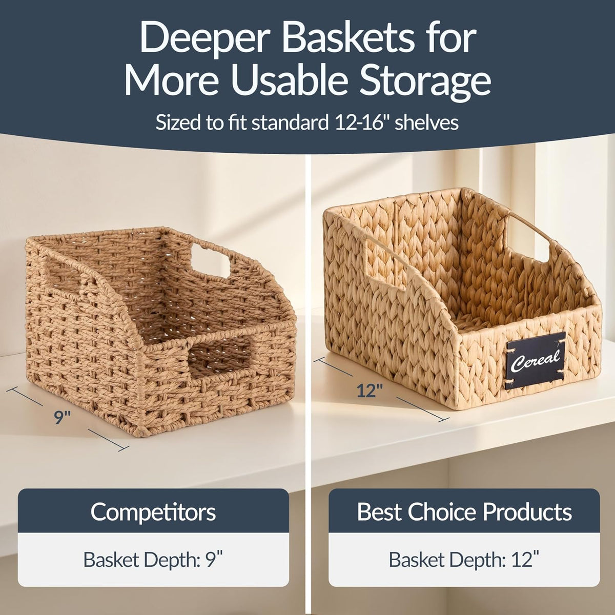 Best Choice Products Water Hyacinth Pantry Storage Baskets, Wicker Baskets w/Built-in Handles, Handwoven Shelf Baskets for Organizing, Pantry Organizers and Storage, 3-Pack - Natural
