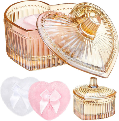 Tioncy 3 Pcs Large Body Powder Puff and Container Valentine's Day gift Powder Container with Puff Crystal Case Soft Washable Reusable Velour Face Body Glitter Wet Dry Makeup (Classic,Clear)