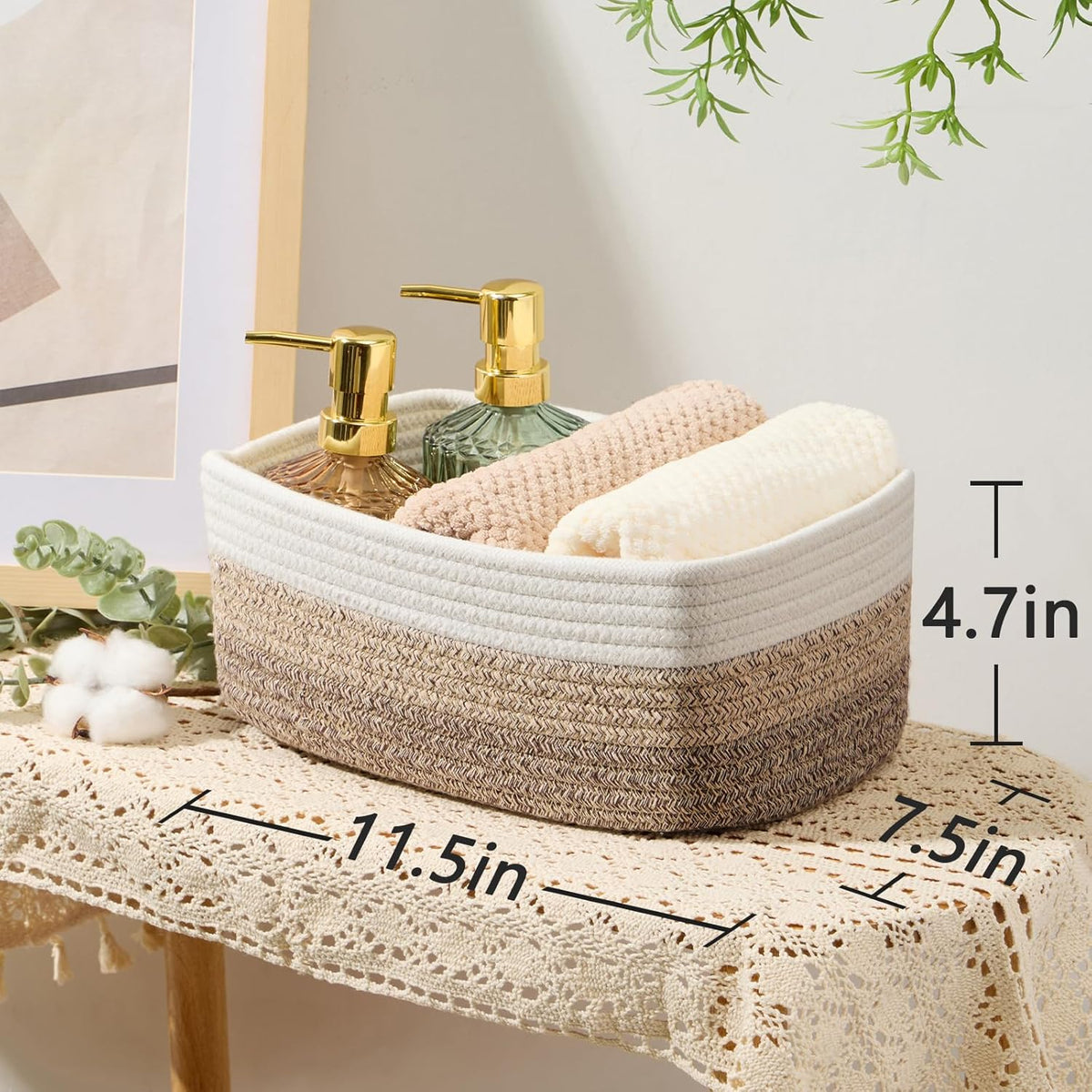 MiniArk Small Storage Baskets for Organizing | Closet Organizer Bins | Shelf Toy Basket | Woven Rope Baskets | Cube Decorative Box | Shallow Basket | L11.5xW7.5xH4.7| Brown