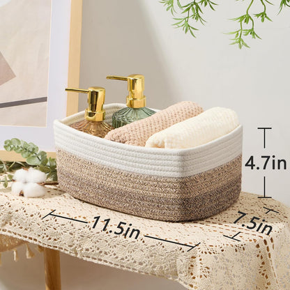 MiniArk Small Storage Baskets for Organizing | Closet Organizer Bins | Shelf Toy Basket | Woven Rope Baskets | Cube Decorative Box | Shallow Basket | L11.5xW7.5xH4.7| Brown