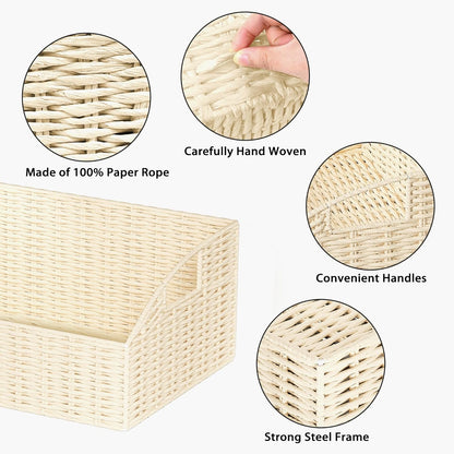 Rattan Storage Baskets, Handwoven Wicker Storage Bins with Built-in Handles, Storage Container Baskets for Shelves, Bedroom, Bathroom, Laundry Room or Kitchen(Natural)