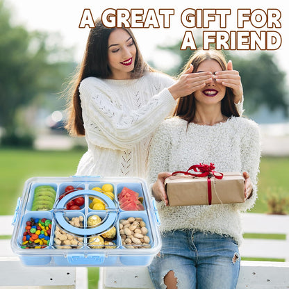Divided Serving Tray with Lid and Handle,8 Compartments Snacks Box,Snack Fruit Tray,Veggie Tray,Portable Platter for Candy Fruits Nuts Snack Party Entertaining Picnic