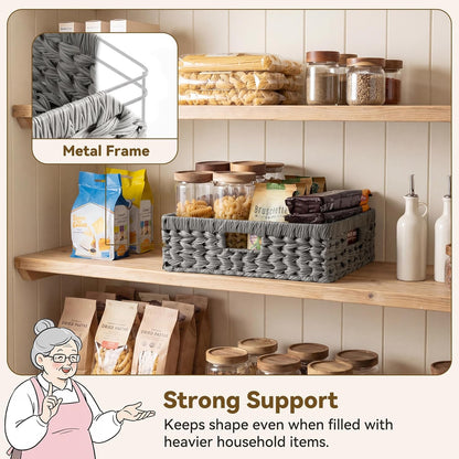 GRANNY SAYS Wicker Storage Baskets for Shelves, Wicker Baskets for Organizing, Waterproof Woven Basket for Pantry, Rectangle Basket for Shlef, Brown, 2-Pack